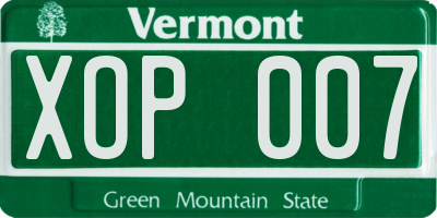 VT license plate XOP007