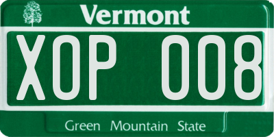 VT license plate XOP008