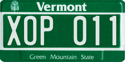 VT license plate XOP011
