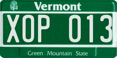 VT license plate XOP013