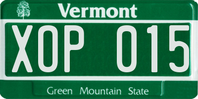 VT license plate XOP015