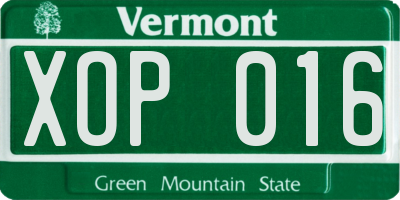 VT license plate XOP016