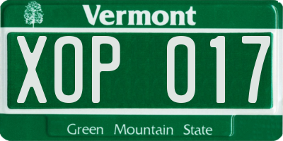 VT license plate XOP017