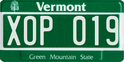 VT license plate XOP019