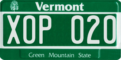VT license plate XOP020