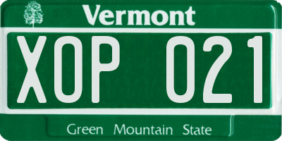 VT license plate XOP021