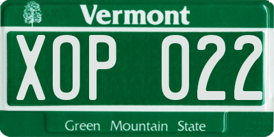 VT license plate XOP022