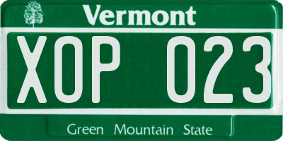 VT license plate XOP023