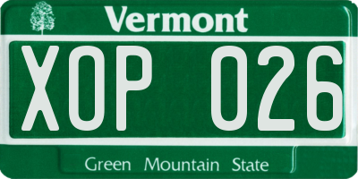 VT license plate XOP026