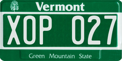 VT license plate XOP027