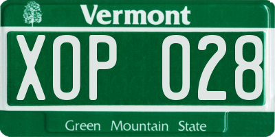 VT license plate XOP028