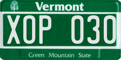 VT license plate XOP030