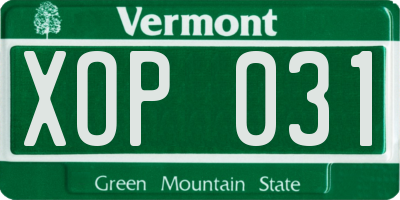 VT license plate XOP031