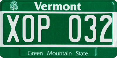 VT license plate XOP032
