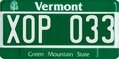 VT license plate XOP033