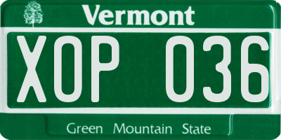VT license plate XOP036