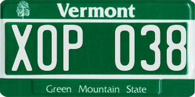 VT license plate XOP038