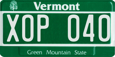 VT license plate XOP040