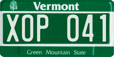 VT license plate XOP041