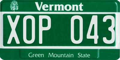 VT license plate XOP043
