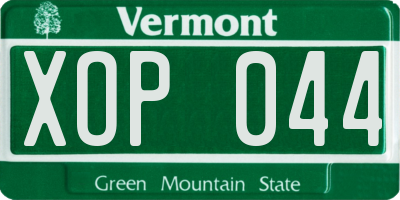 VT license plate XOP044