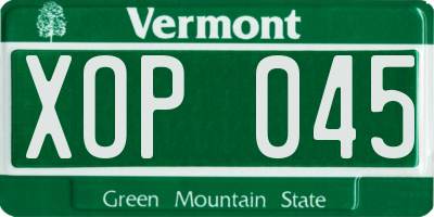 VT license plate XOP045