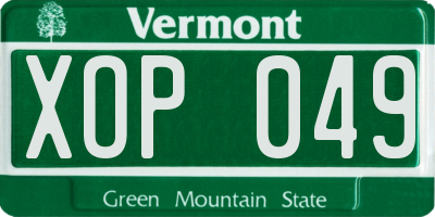 VT license plate XOP049