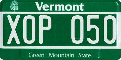 VT license plate XOP050