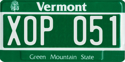 VT license plate XOP051