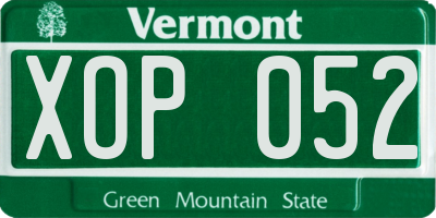 VT license plate XOP052