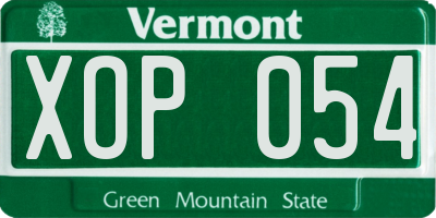 VT license plate XOP054