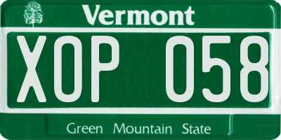 VT license plate XOP058