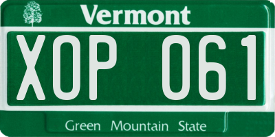 VT license plate XOP061