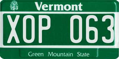 VT license plate XOP063