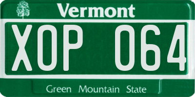 VT license plate XOP064