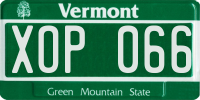 VT license plate XOP066