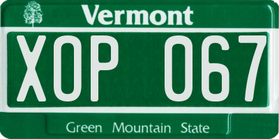 VT license plate XOP067