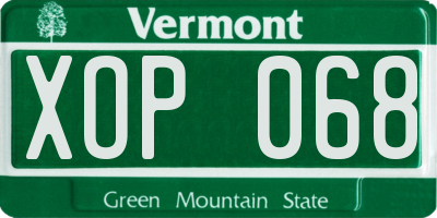 VT license plate XOP068
