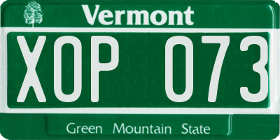 VT license plate XOP073