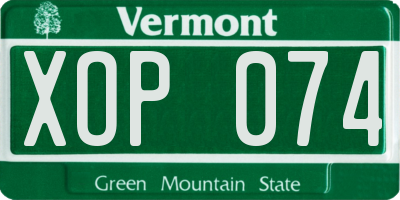 VT license plate XOP074