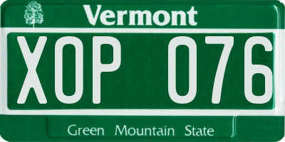 VT license plate XOP076