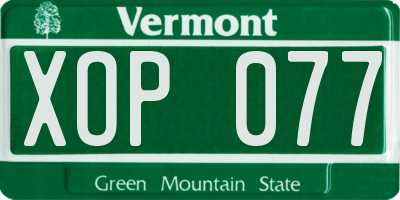 VT license plate XOP077