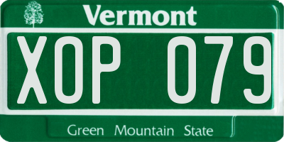 VT license plate XOP079