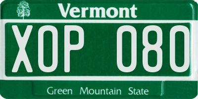 VT license plate XOP080