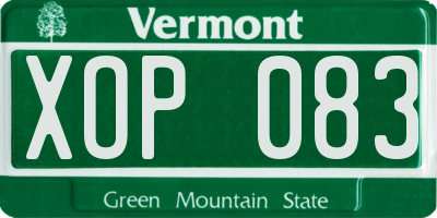VT license plate XOP083