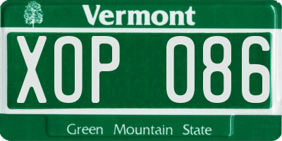 VT license plate XOP086