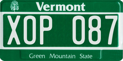 VT license plate XOP087