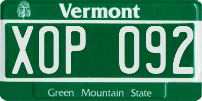 VT license plate XOP092