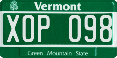 VT license plate XOP098