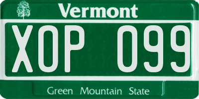 VT license plate XOP099